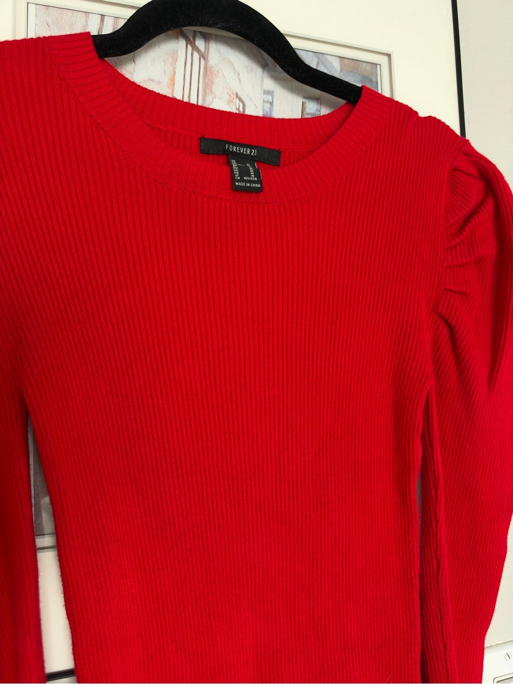 Long Sleeve Red Ribbed Bodycon Dress Mini - Picture 4 of 6